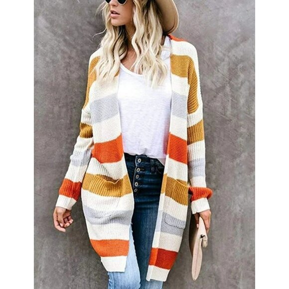 Miss Sparkling Striped Cardigan Women's 2XL Orange Long Lines Pumpkin Patch Fall - Picture 1 of 8